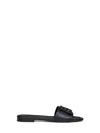 Fendi Flat Sole Open Toe Textured Strap Slides In Black