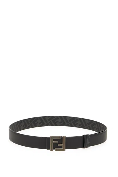 Fendi Black Leather Belt In Black Black Silver