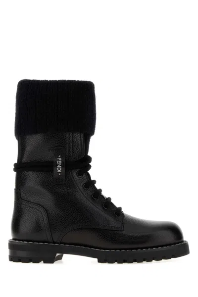 Fendi Black Leather Biker Boots