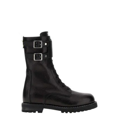 Fendi Black Leather Biker Boots In Multi