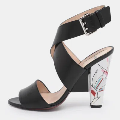 Pre-owned Fendi Black Leather Birds Of Paradise Ankle Strap Sandals Size 38