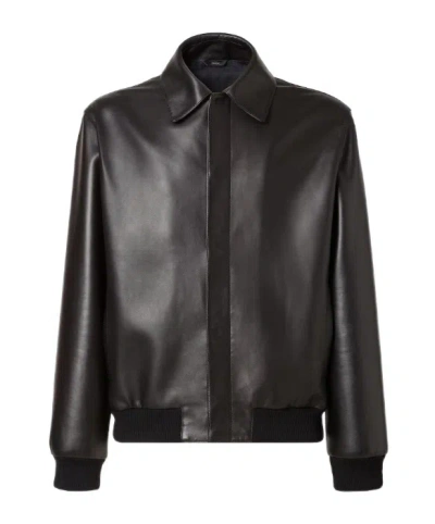 FENDI FENDI CONCEALED FRONT LONG SLEEVED LEATHER JACKET