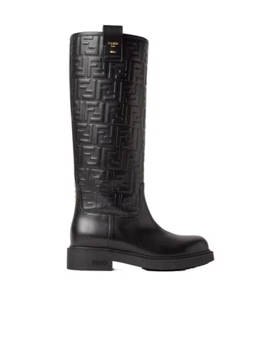 Fendi Black Leather Boots In Multi