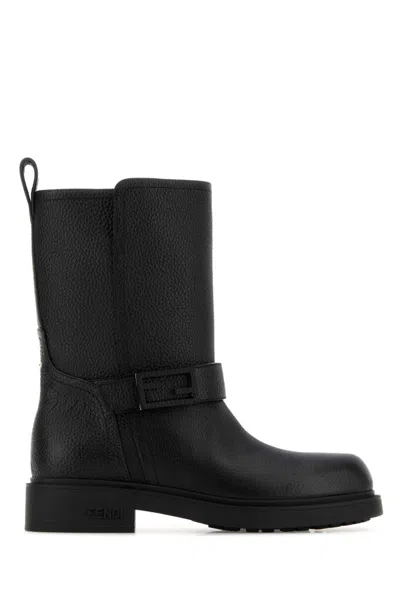 FENDI WOMEN BLACK LEATHER BOOTS, 5.5 LUXURY BOOTS FOR WOMEN DARVEYS