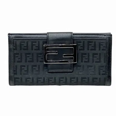 Pre-owned Fendi Black Leather Canvas Long Wallet (bi-fold) ()