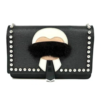 Pre-owned Fendi Black Leather Chain/shoulder Wallet ()