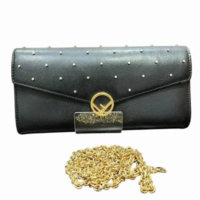 Pre-owned Fendi Black Leather Chain/shoulder Wallet ()