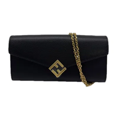 Pre-owned Fendi Black Leather Chain/shoulder Wallet ()