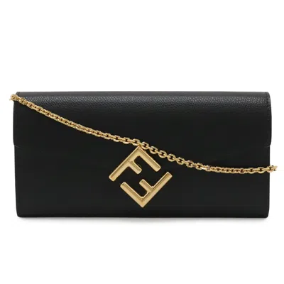 Pre-owned Fendi Black Leather Chain/shoulder Wallet ()