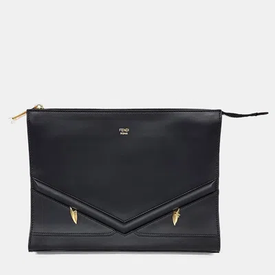 Pre-owned Fendi Black Leather Clutch (7va433)