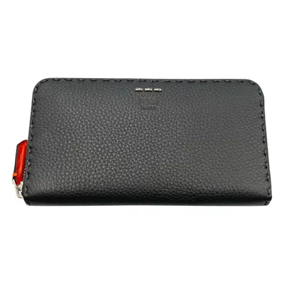 Pre-owned Fendi Black Leather Coin Purse/coin Case ()