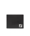Fendi Black Leather Compact Bi-fold Wallet In Black