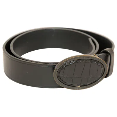 Pre-owned Fendi Black Leather Crocodile Cowboy Belt, Size 32, Unisex