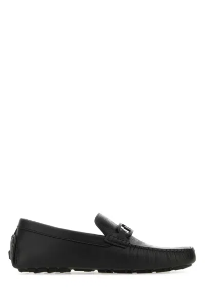 Fendi Black Leather Diver O Lock Loafers In Multi