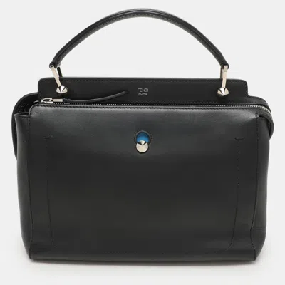 Pre-owned Fendi Black Leather Dotcom Top Handle Bag