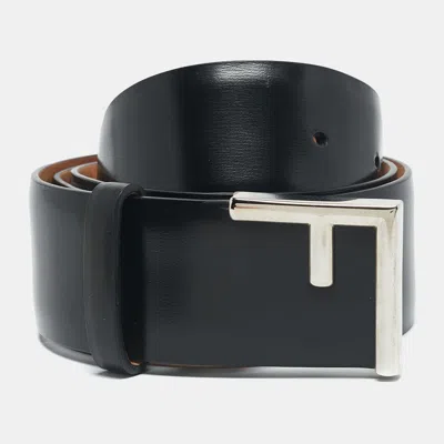 Pre-owned Fendi Black Leather F Logo Buckle Belt 80 Cm
