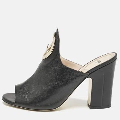 Pre-owned Fendi Black Leather F Logo Mules Size 39.5
