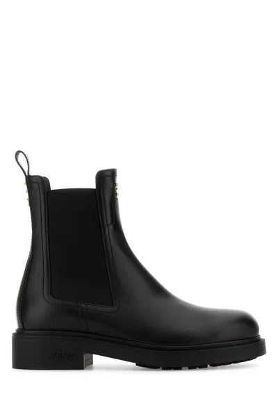 Fendi Black Leather  Filo Ankle Boots