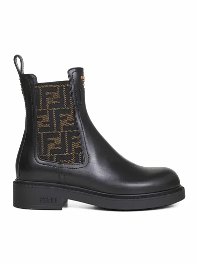 Fendi Black Leather  Filo Biker Ankle Boots