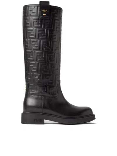 FENDI FENDI BLACK LEATHER FENDI FILO BOOTS