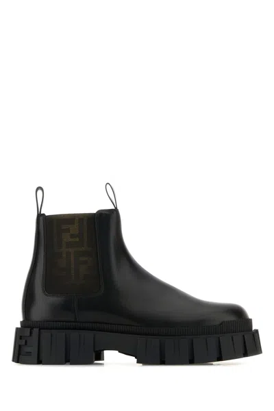 Fendi Black Leather  Force Ankle Boots