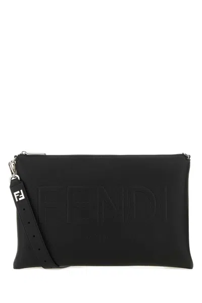 Fendi Black Leather  Roma Shoulder Bag