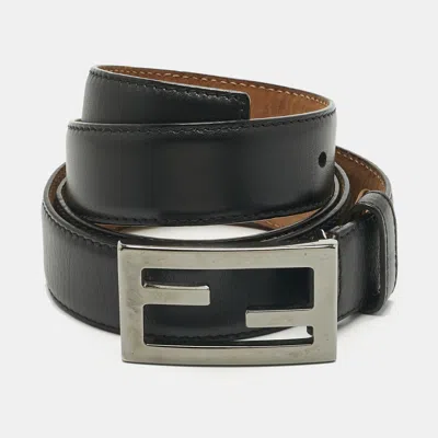 Pre-owned Fendi Black Leather Ff Buckle Belt 95cm