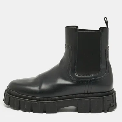 Pre-owned Fendi Black Leather Ff Combat Boots Size 40