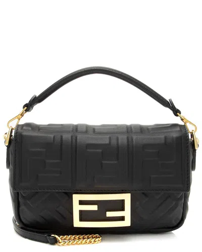 Fendi Black Leather Ff Embossed 1974 Mini Baguette Shoulder Bag (authentic  Pre-loved)