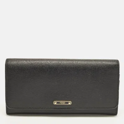 Pre-owned Fendi Black Leather Flap Continental Wallet