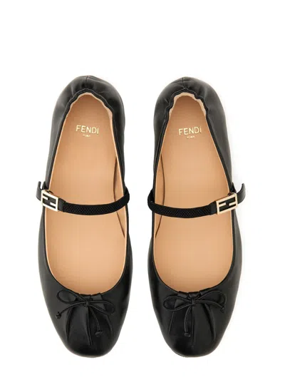Fendi Ff-logo Buckle Bow-detail Ballet Flats In Black