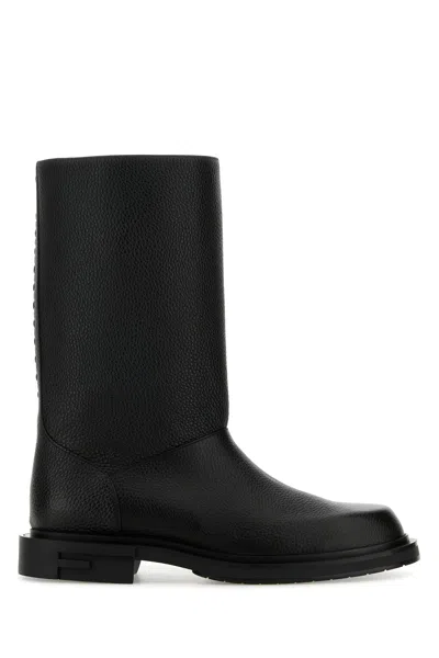 FENDI BLACK LEATHER FRAME BOOTS