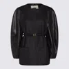 Fendi Women Virgin Wool Coat With Leather Sleeves In Black