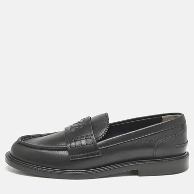 Pre-owned Fendi Black Leather Karligraphy Loafers Size 39.5