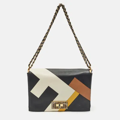 Pre-owned Fendi Black Leather Large Color Block Claudia Shoulder Bag
