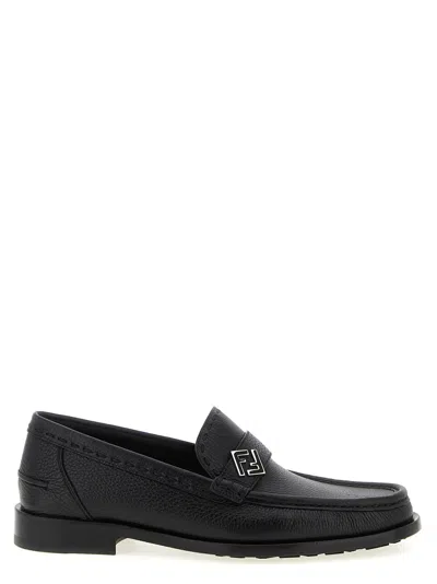 FENDI BLACK LEATHER LOAFERS
