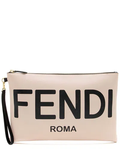 Fendi Black Leather Logo Pouch (authentic Pre-loved) In Neutral
