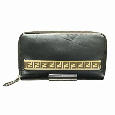 Pre-owned Fendi Black Leather Long Wallet (bi-fold) ()