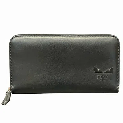 Pre-owned Fendi Black Leather Long Wallet (bi-fold) ()