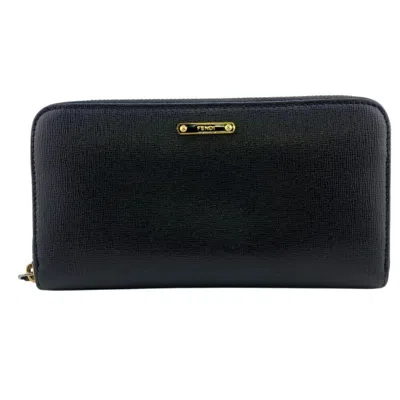 Pre-owned Fendi Black Leather Long Wallet (bi-fold) ()