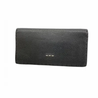 Pre-owned Fendi Black Leather Long Wallet (bi-fold) ()