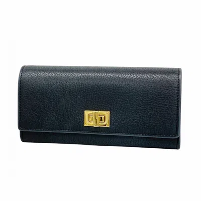 Pre-owned Fendi Black Leather Long Wallet (bi-fold) ()