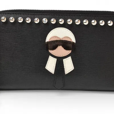 Pre-owned Fendi Black Leather Long Wallet (bi-fold) ()