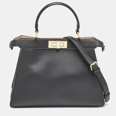 Pre-owned Fendi Black Leather Medium Peekaboo Iseeu Top Handle Bag