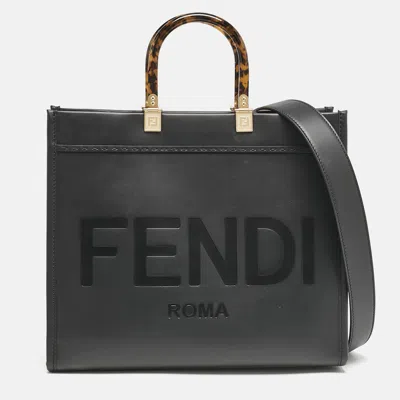 Pre-owned Fendi Black Leather Medium Sunshine Shopper Tote