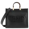 Fendi Black Leather Medium Sunshine Shopper Tote Bag In Black