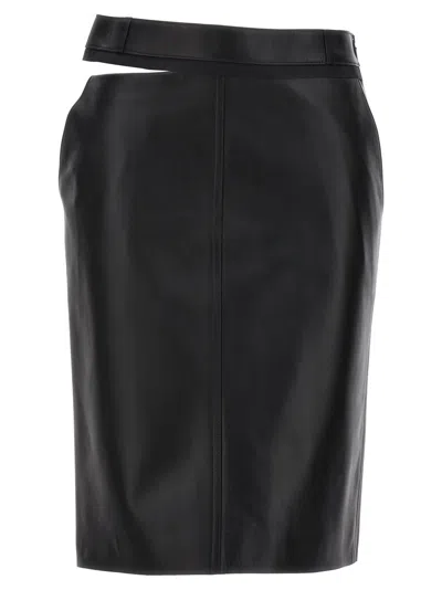 FENDI WOMEN BLACK BLACK LEATHER MIDI SKIRT, 26 LUXURY SKIRTS FOR WOMEN DARVEYS