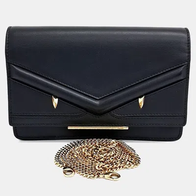 Pre-owned Fendi Black Leather Mini Chain Crossbody Bag