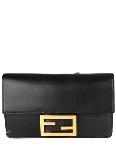 Fendi Black Leather Mini Flat Baguette With Black 'strap You' Strap (authentic Pre-loved)