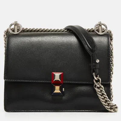 Pre-owned Fendi Black Leather Mini Kan I Shoulder Bag